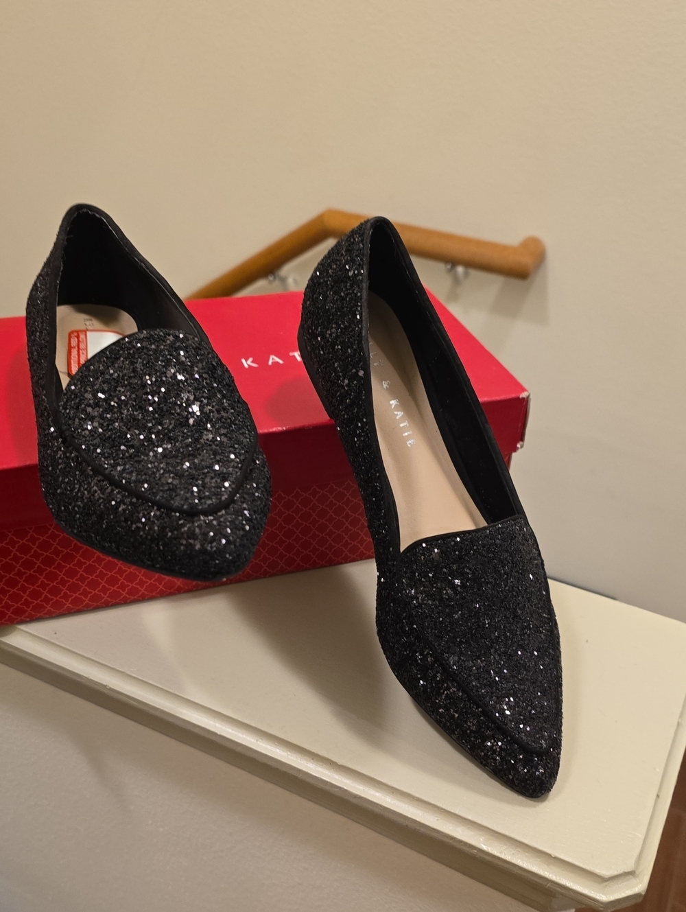 Kelly & Katie Black Glitter Pointed Loafers